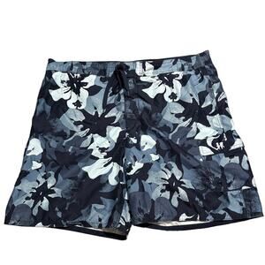 Breakwater Mens Swim Trunks LARGE Navy Blue Hawaiian Board Shorts Mesh Lined
